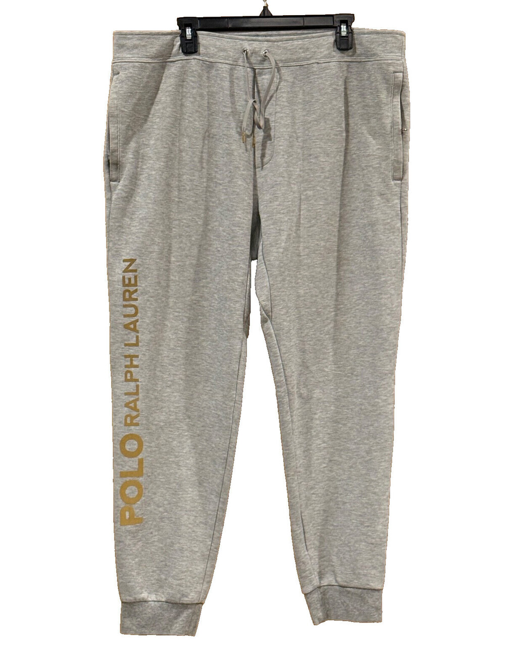 Polo Ralph Lauren Mens Gray Gold Logo Double Knit Jogger Pants 2XL XXL